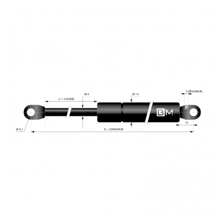 Muelle de gas con extremos soldados 6-15 (L106 - C20 - 100N)