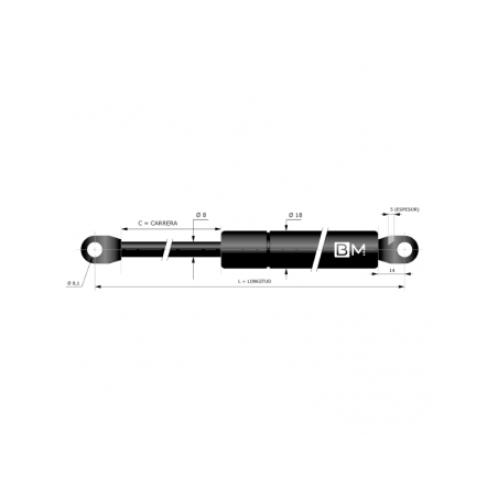 Muelle de gas con terminales soldados 8-18 (L155 - C40 - 100N)