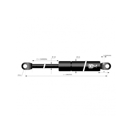 Muelle de gas con terminales soldados 10-21 (L285 - C100 - 100N)