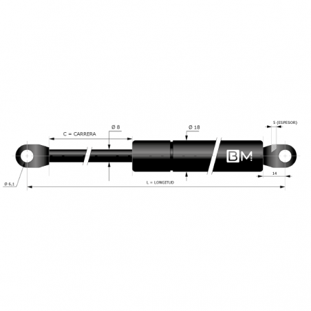 Muelle de gas con extremos soldados 8-18 (L485 - C200 - 700N)