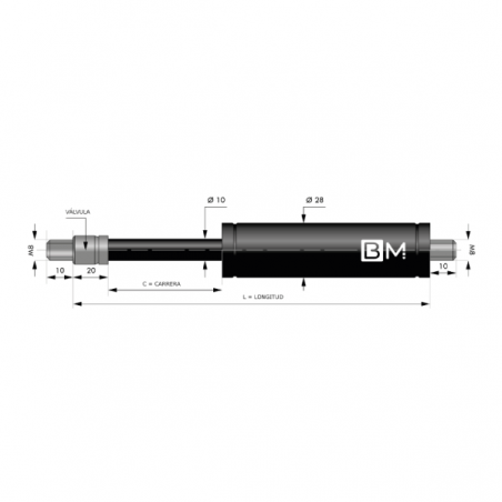 Muelle de gas de tracción 10-28 (L300 - C100 - 1050N)