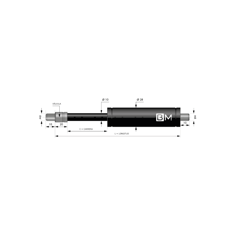 Muelle de gas de tracción 10-28 (L165 - C60 - 50N)