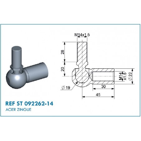 Terminal de rótula y bola para M14x1.5